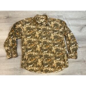 Woolrich Mens L Twig‎ Pheasant & Dog Print Button Up Long Sleeve Hunting Shirt
